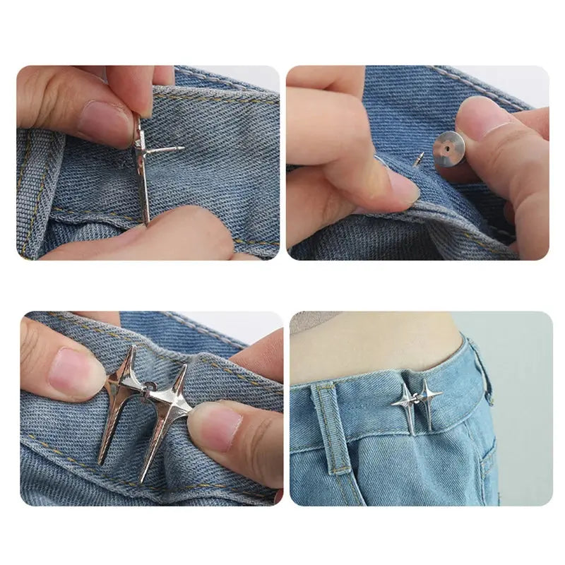 Trendy Cross Star Waist Buckle Adjustable Detachable Pants Clips Waist Tightener Nail-free Metal Button Snaps For Jeans Decor Avivanastore