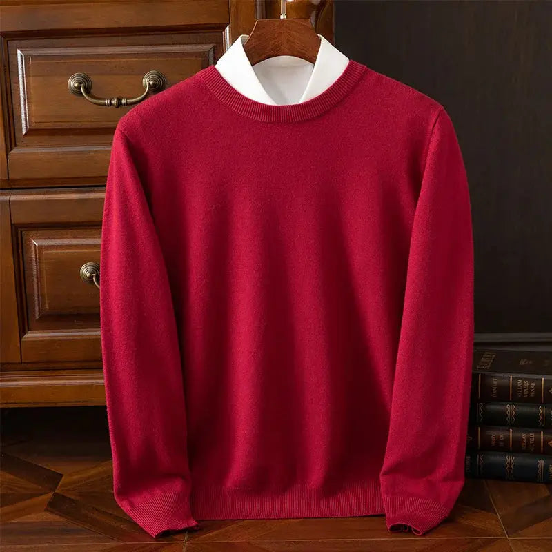 Autumn Winter Men's O-Neck Merino Wool Sweater New Versatile Basic Cashmere Pullover Casual Business Knitwear Sweater Avivanastore