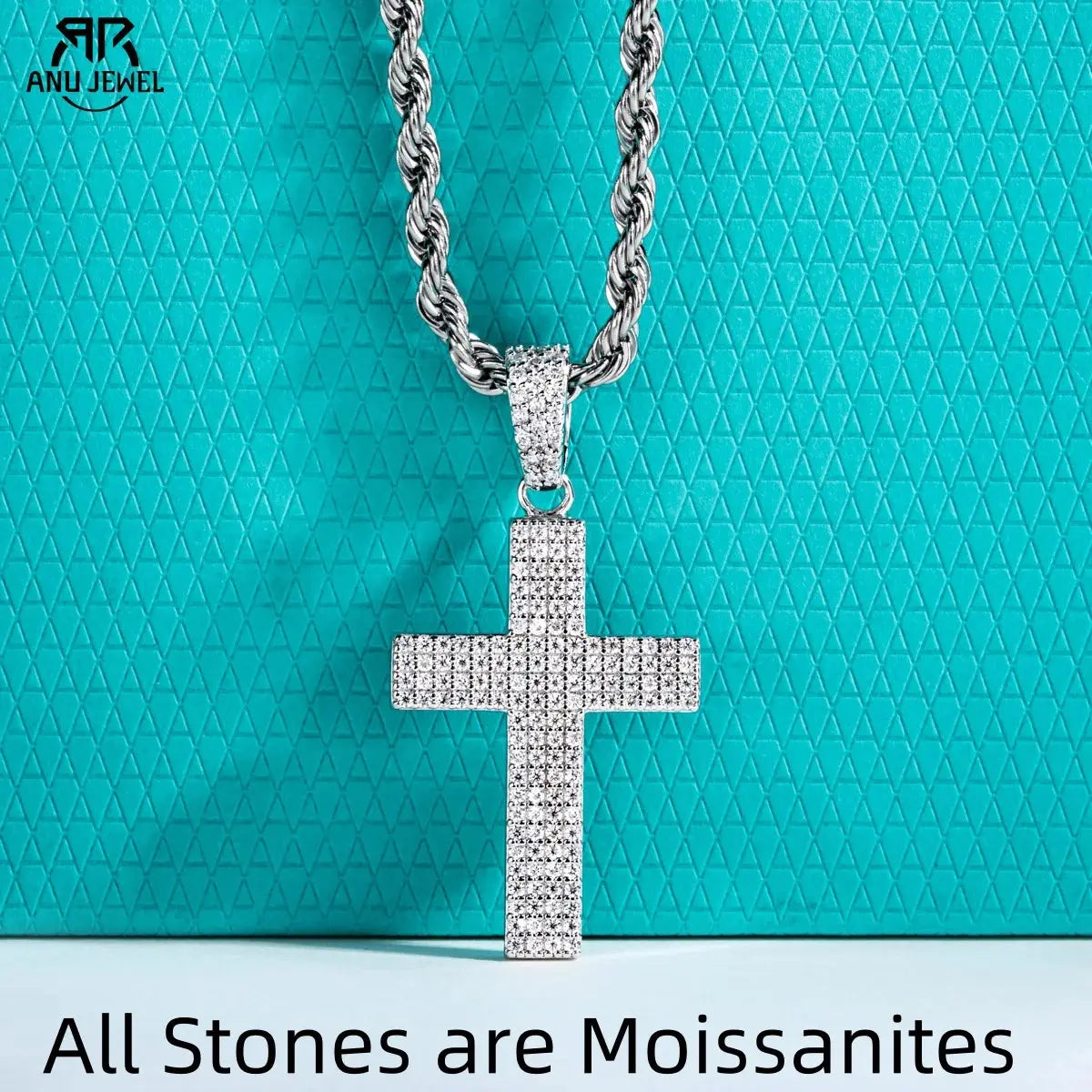 AnuJewel Dazzling 0.832cttw D Color Moissanite Cross Pendant Layered Hip Hop Necklace 925 Sterling Silver New Age Dope Jewelry