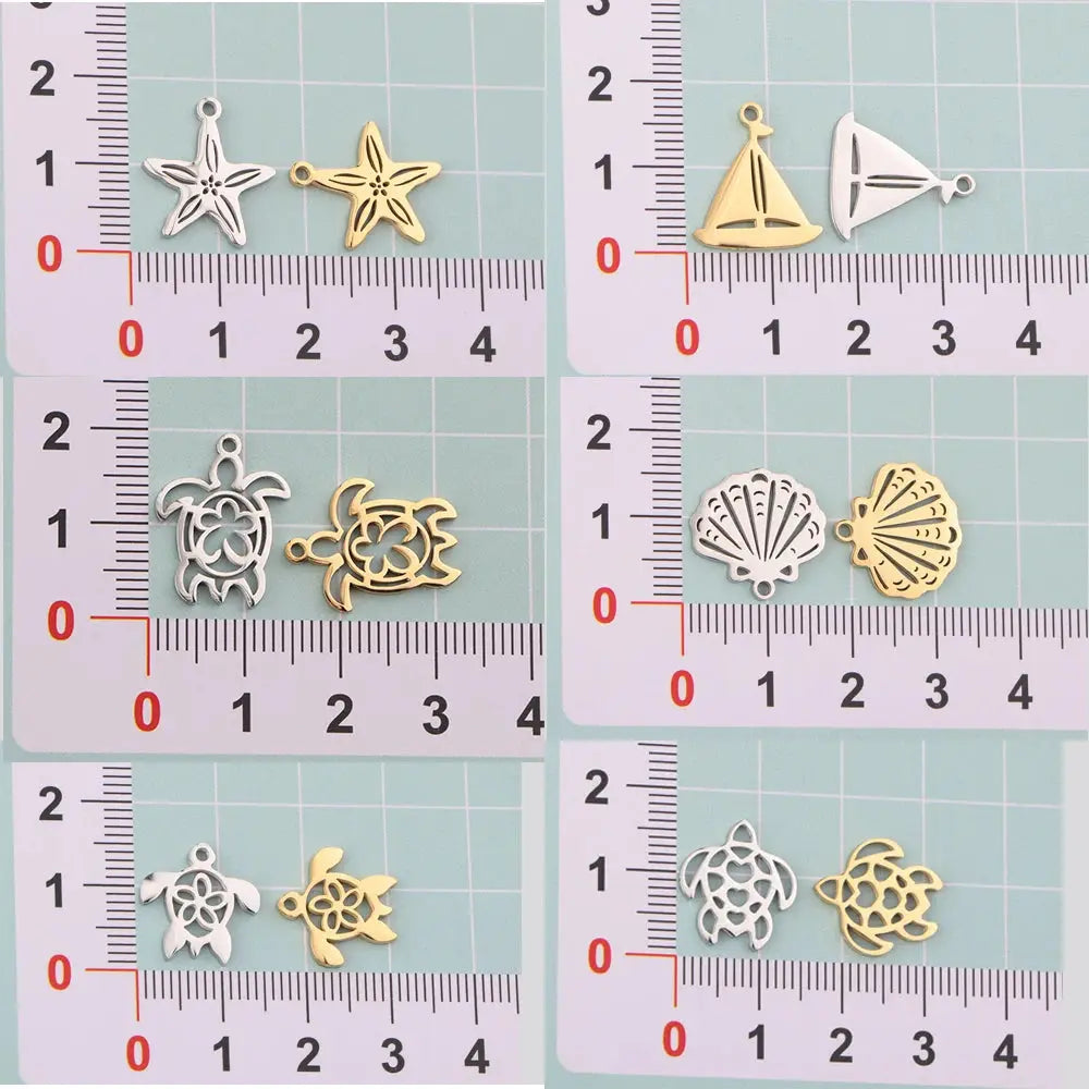 5pcs/lot Mirror Polished Stainless Steel Turtle Shell Starfish Sailboat Tortoise Charms Pendants for DIY Jewelry Making