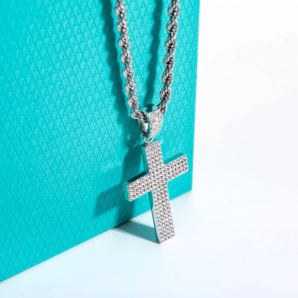 AnuJewel Dazzling 0.832cttw D Color Moissanite Cross Pendant Layered Hip Hop Necklace 925 Sterling Silver New Age Dope Jewelry