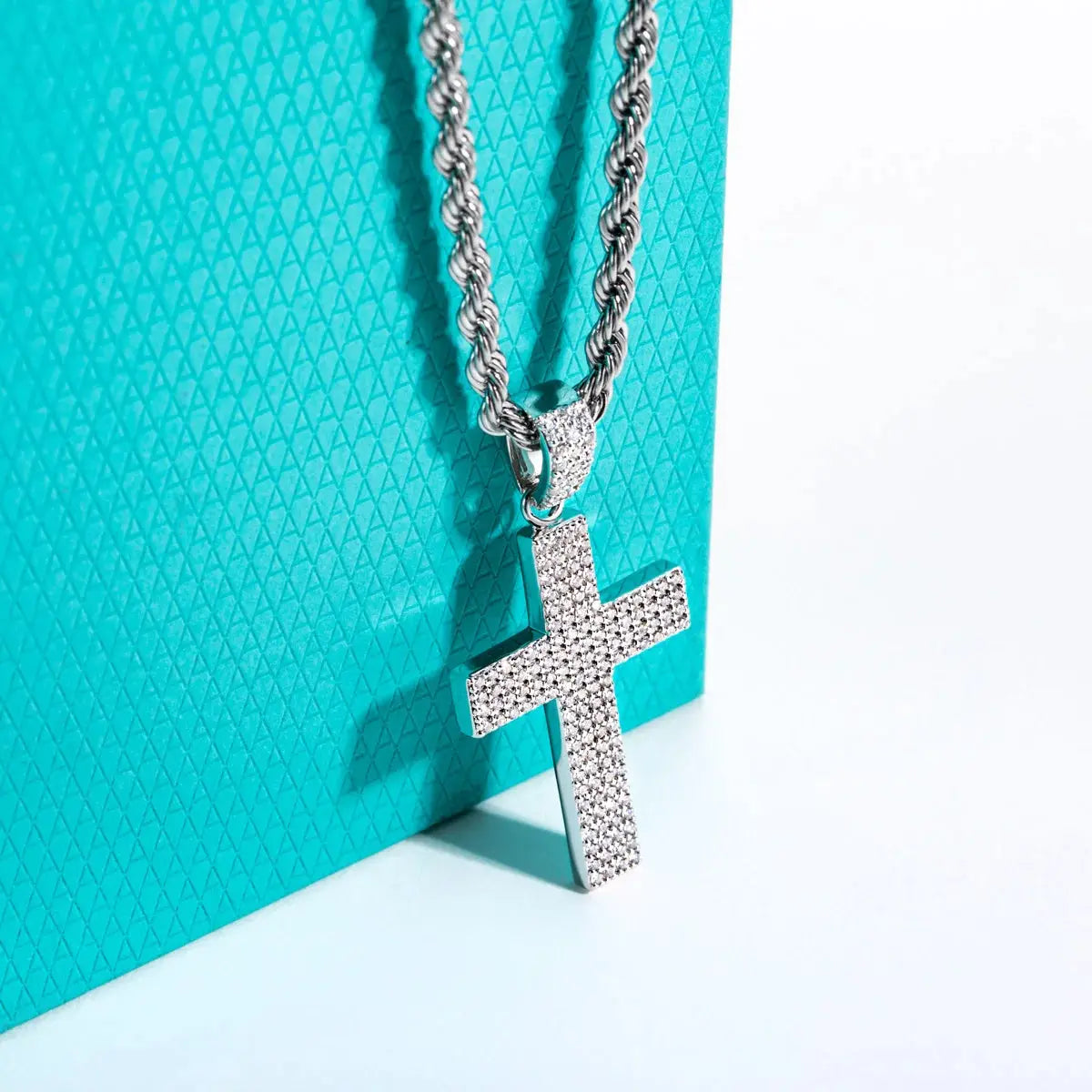 AnuJewel Dazzling 0.832cttw D Color Moissanite Cross Pendant Layered Hip Hop Necklace 925 Sterling Silver New Age Dope Jewelry