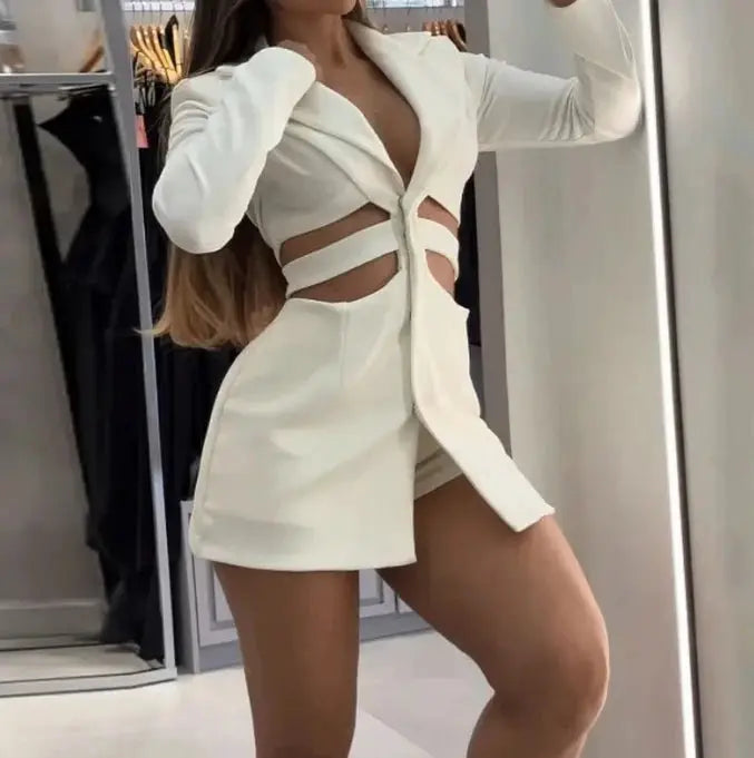 Dresses for Women 2023 Elegant Ruffle Hem Long Sleeve V-Neck Blazer Dress Button Blazer Work Formal Dresses Commuting