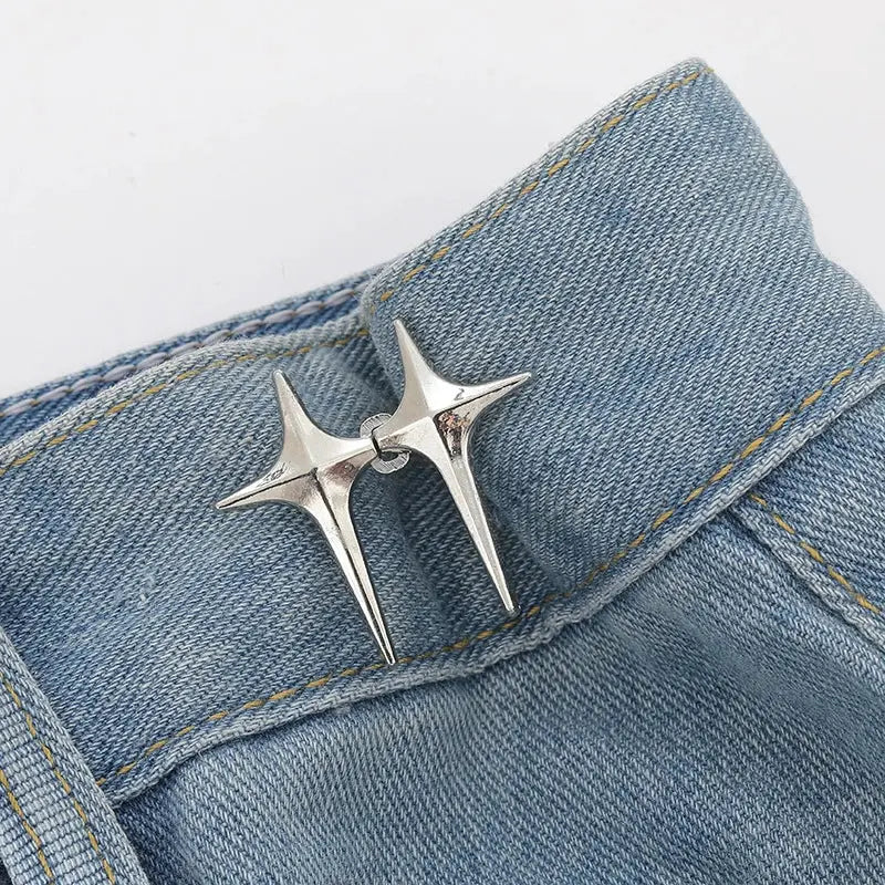 Trendy Cross Star Waist Buckle Adjustable Detachable Pants Clips Waist Tightener Nail-free Metal Button Snaps For Jeans Decor Avivanastore