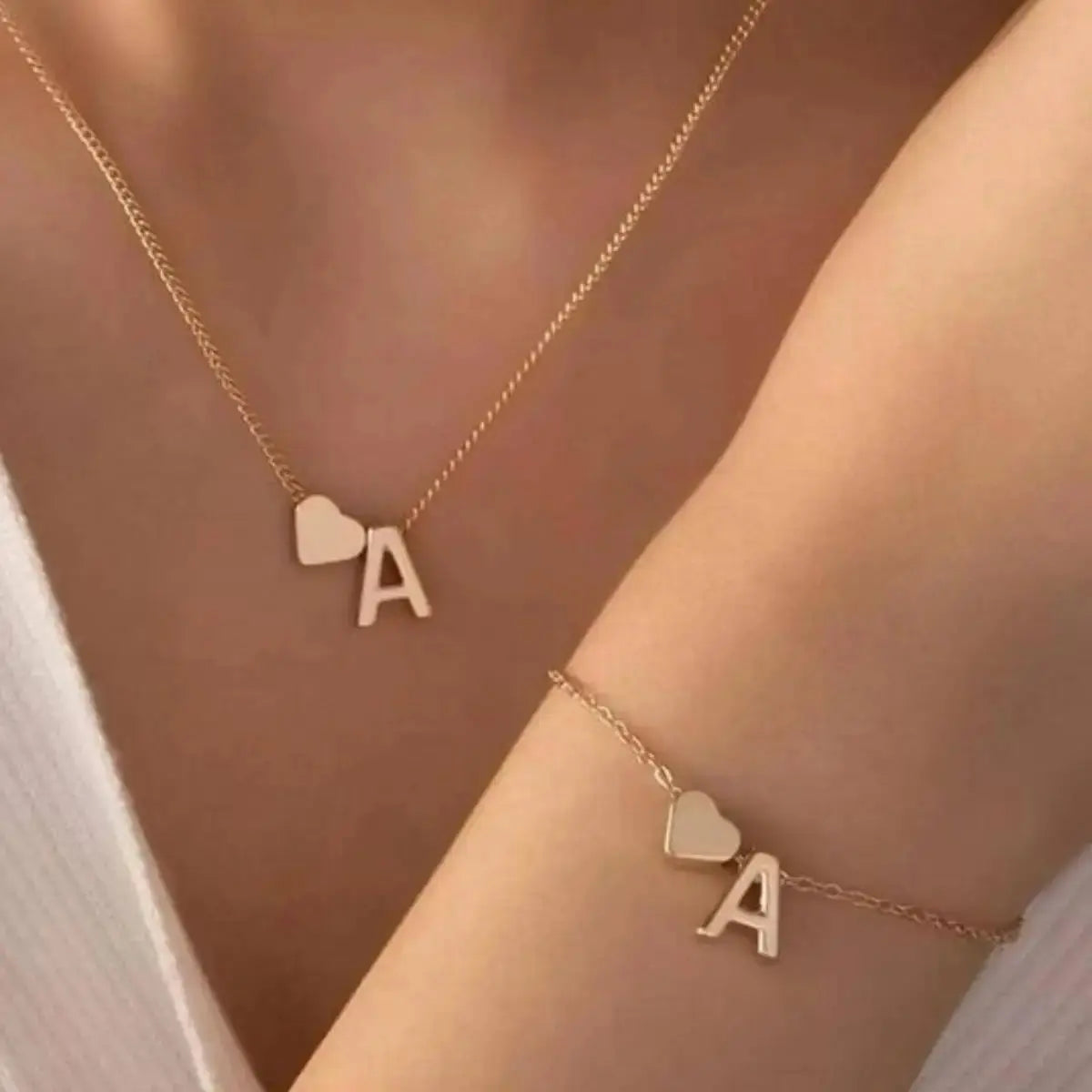 LATS Fashion Tiny Heart Dainty Necklace Gold Silver Color 26 Letter Name Choker For Women Pendant Bracelets Jewelry Gift Avivanastore