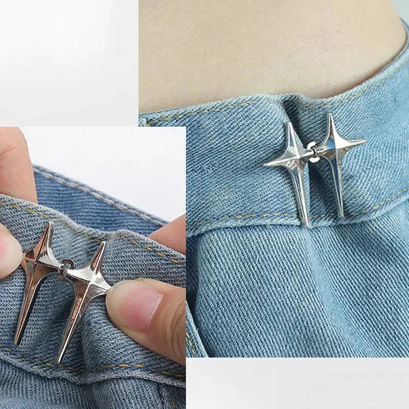Trendy Cross Star Waist Buckle Adjustable Detachable Pants Clips Waist Tightener Nail-free Metal Button Snaps For Jeans Decor Avivanastore