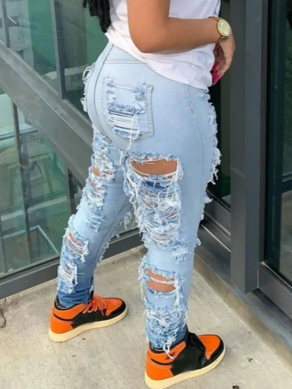 Women's High-Waisted Elastic Ripped Washed Slim Fit Jeans, Street Style, Slanted Pockets, High-Quality Fabric, Suitable for Everyday Wear Avivanastore