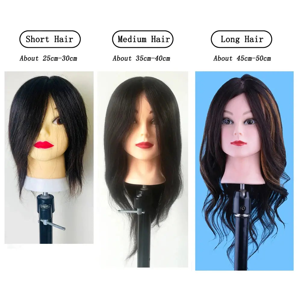 Human Hair Mannequin Head Natural Black Color Practice Training Model For Hairdresser Professional Can Be Ironed and Dyed