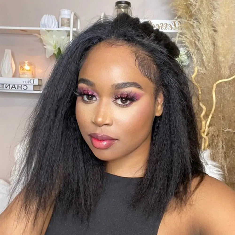 Yaki Straight Frontal Wig Human Hair 200 Density Human Hair Wig Bob Frontal Lace Wig Human Hair Short Bob Human Hair Wigs Moxika