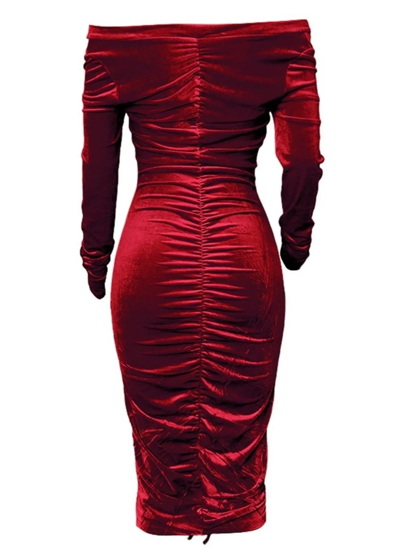 Women's Dresses V Neck Off The Shoulder Velvet Ruched Mid-length Dresses Avivanastore