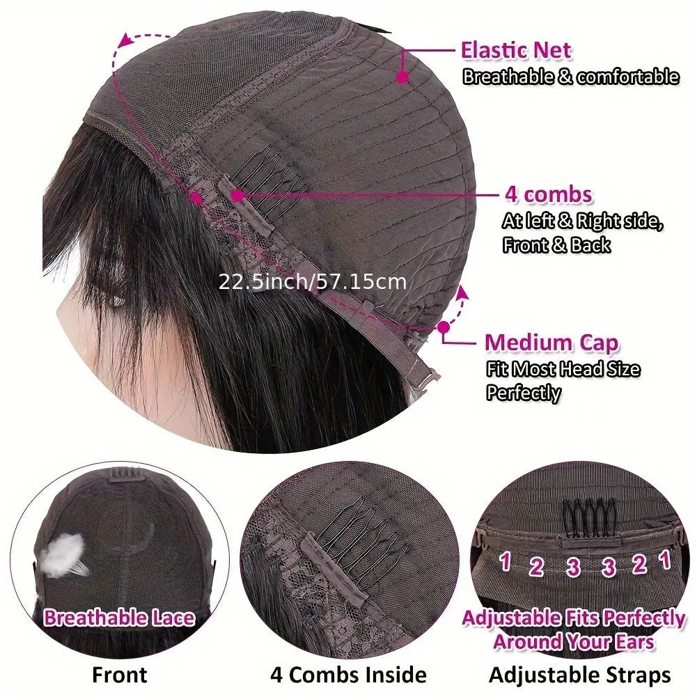 Straight Human Hair Wigs With Bangs None Lace Front Wigs Human Hair Straight Wigs 150% Density Put On And Go Wigs Brazilian Virgin Human Hair Wigs For Women Natural Color