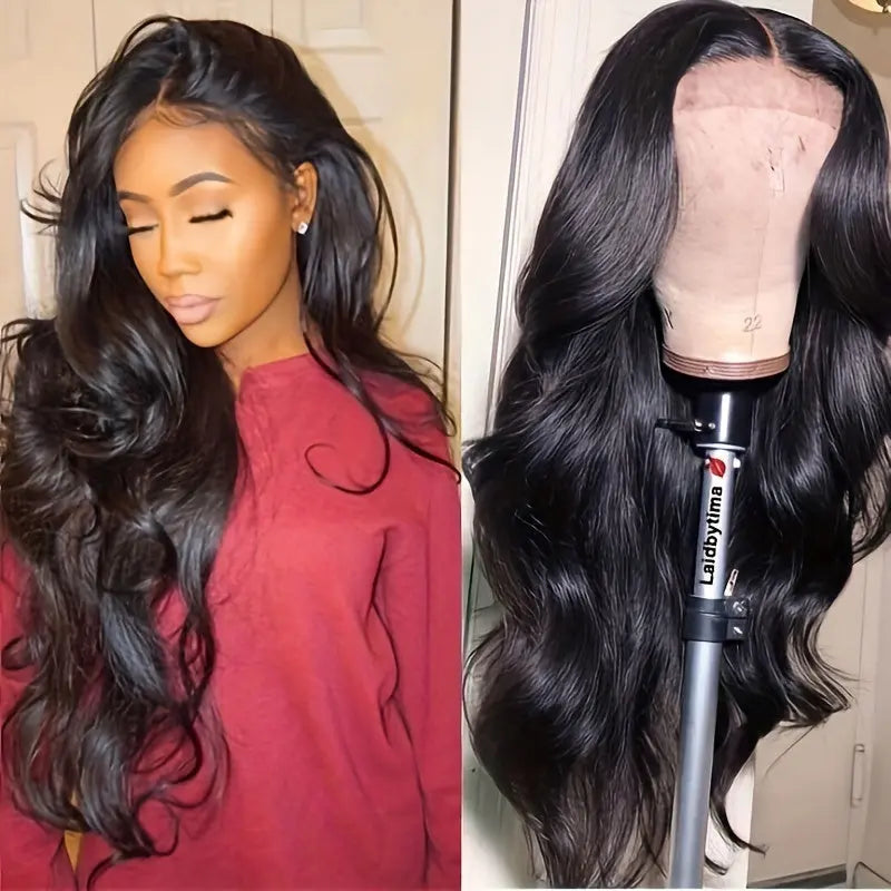 26 Inch Long, 180% Density, Loose Wave Lace Front Wig - Pre-Plucked, Pre-Styled, Natural Wavy Black Color, Glueless 13x4x1 Middle Part Frontal Lace Replacement Wigs for Women and Girls - Heat Resistant Fiber, Elegant and Dail