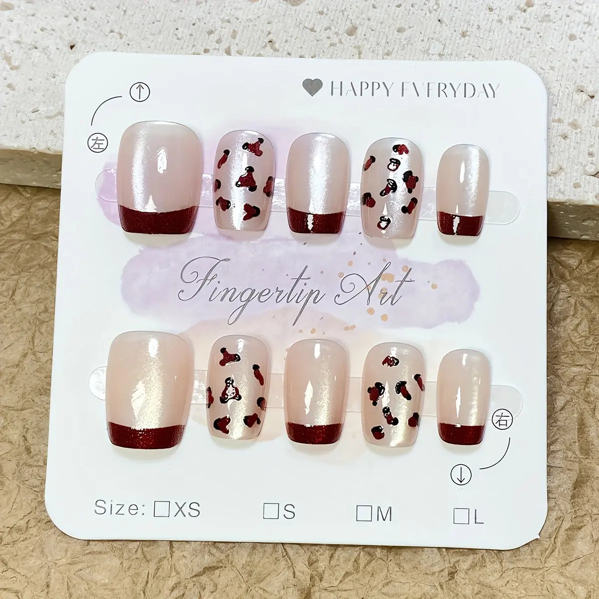 10pcs Handmade Removable Short Ballet Nail Set - Pink Cat Eye Red French Leopard Gradient Glitter, Full Coverage Finger Nails for Parties, Balls, Everyday Wear, Nail Accessories, Ball Nails, Festive Nail Art, Glossy Finish