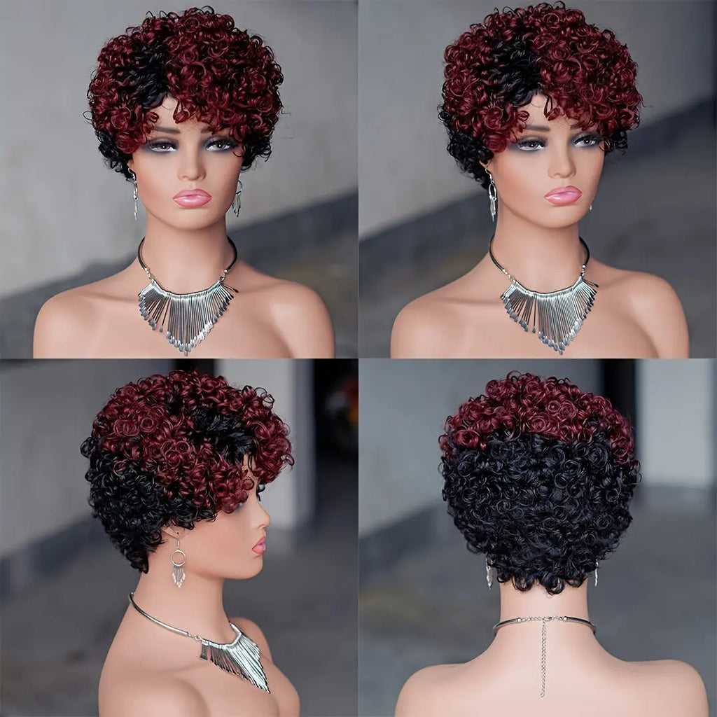 180 density Short Curly Wigs for Women Human Hair  Pixie Cut Wig Human Hair  Short Wigs for  Women with Bangs None Lace Front Bob Short Wigs Human Hair T1B/99J