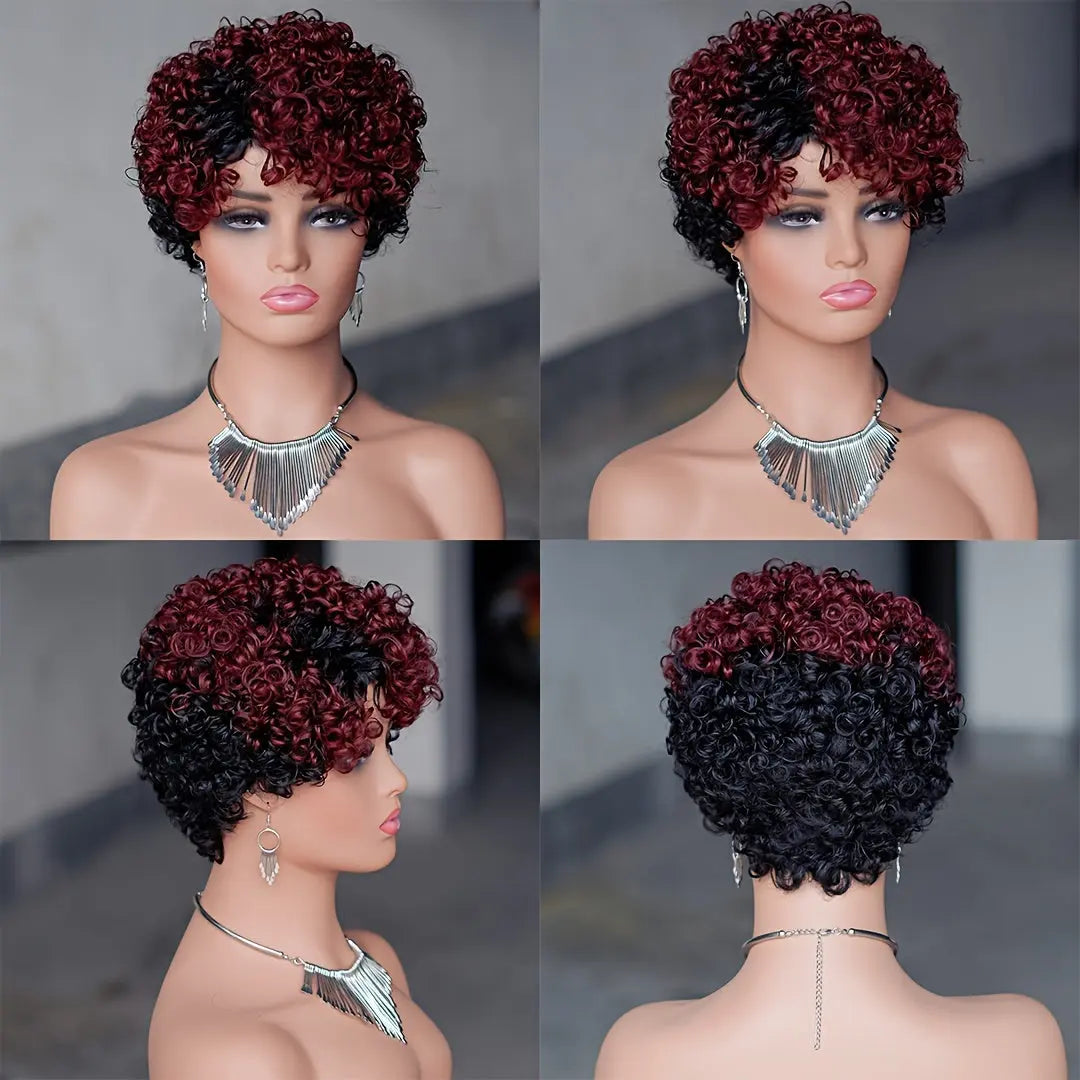 180 density Short Curly Wigs for Women Human Hair  Pixie Cut Wig Human Hair  Short Wigs for  Women with Bangs None Lace Front Bob Short Wigs Human Hair T1B/99J