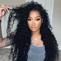 Put On And Go 13x6 Water Wave Wig - Glueless Human Hair Wig with 200% Density, Pre-Plucked & Pre-Cut HD Lace Frontal, Deep Curly Wigs for Women, Easy to Wear for Beginners, Natural Look for Black Individuals, Wig Accessories