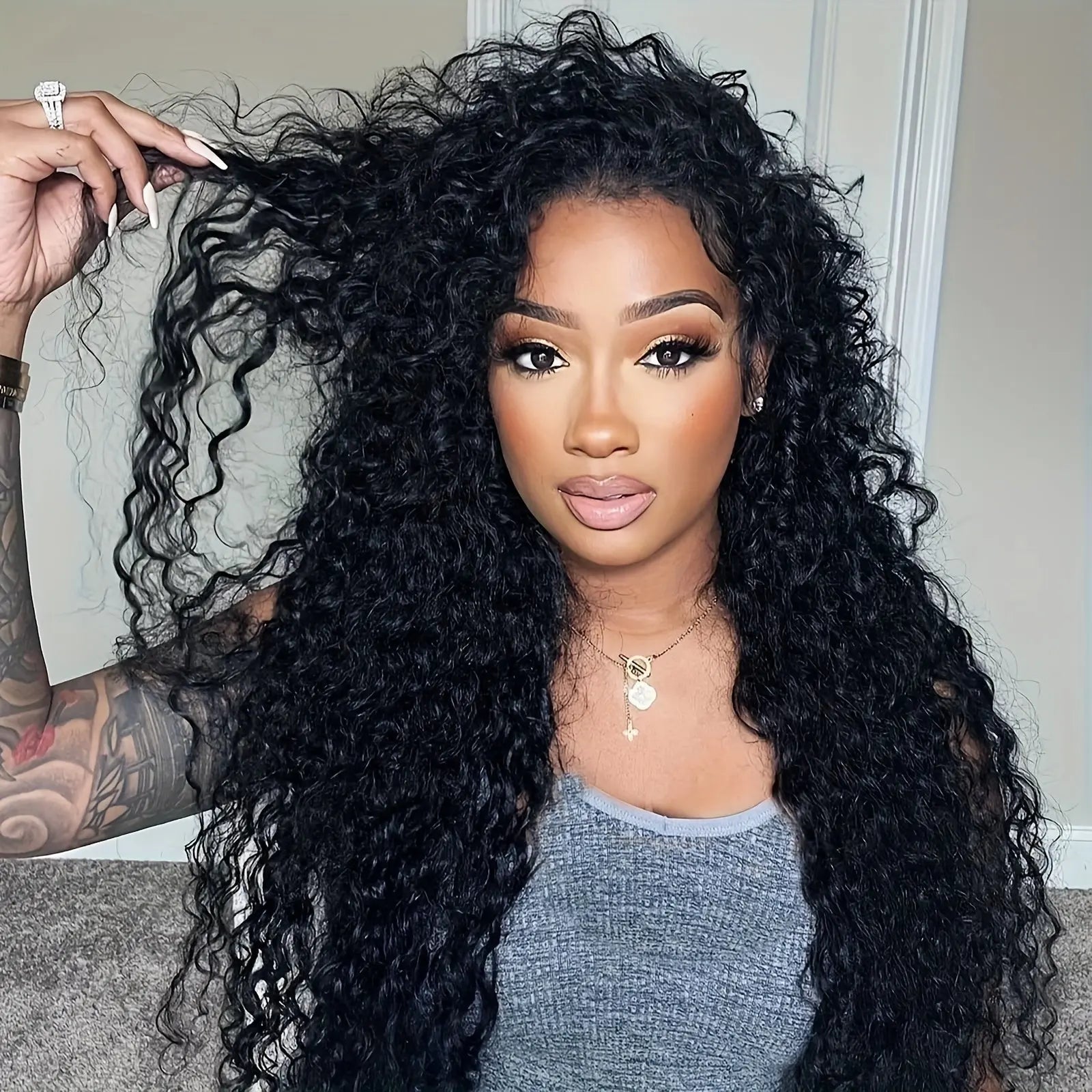 Put On And Go 13x6 Water Wave Wig - Glueless Human Hair Wig with 200% Density, Pre-Plucked & Pre-Cut HD Lace Frontal, Deep Curly Wigs for Women, Easy to Wear for Beginners, Natural Look for Black Individuals, Wig Accessories