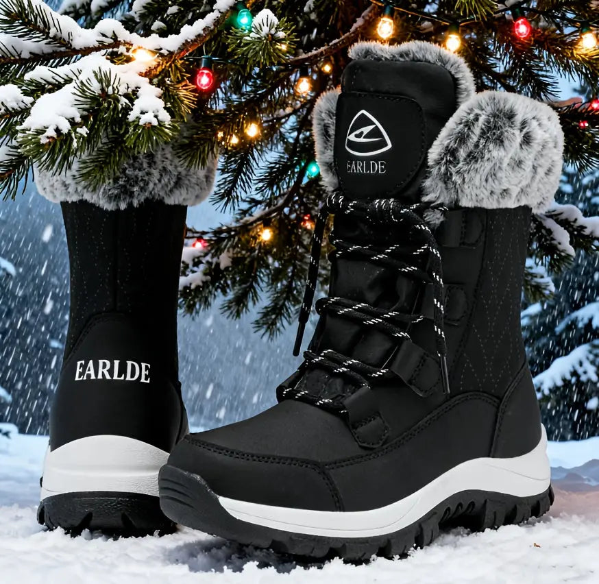 Women's High Quality Winter Snow Boots - Heavy-Duty PU Cover-like Upper, Non-Slip Rubber Outsole, Mid-Calf High-Ankle with Cushioned Insole - All-Terrain Traction for Ice, Snow, Mud, and Slush - Ideal for Hiking, Walking, and