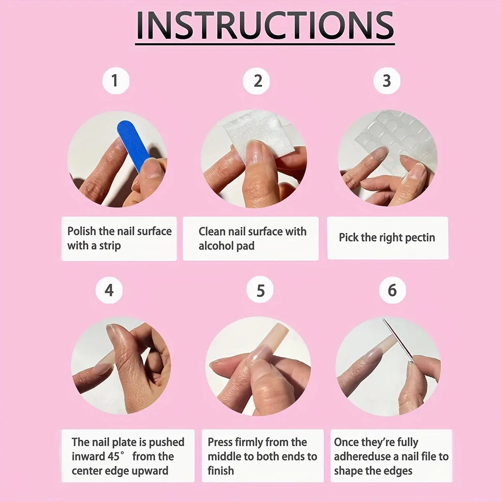 24 Pieces Of Long Square Dark Skull Sweetheart Bat Dark Knight Cool Girl Milk Bone Dark Finger Nails With 1 Piece Of Jelly Glue And 1 Piece Of File