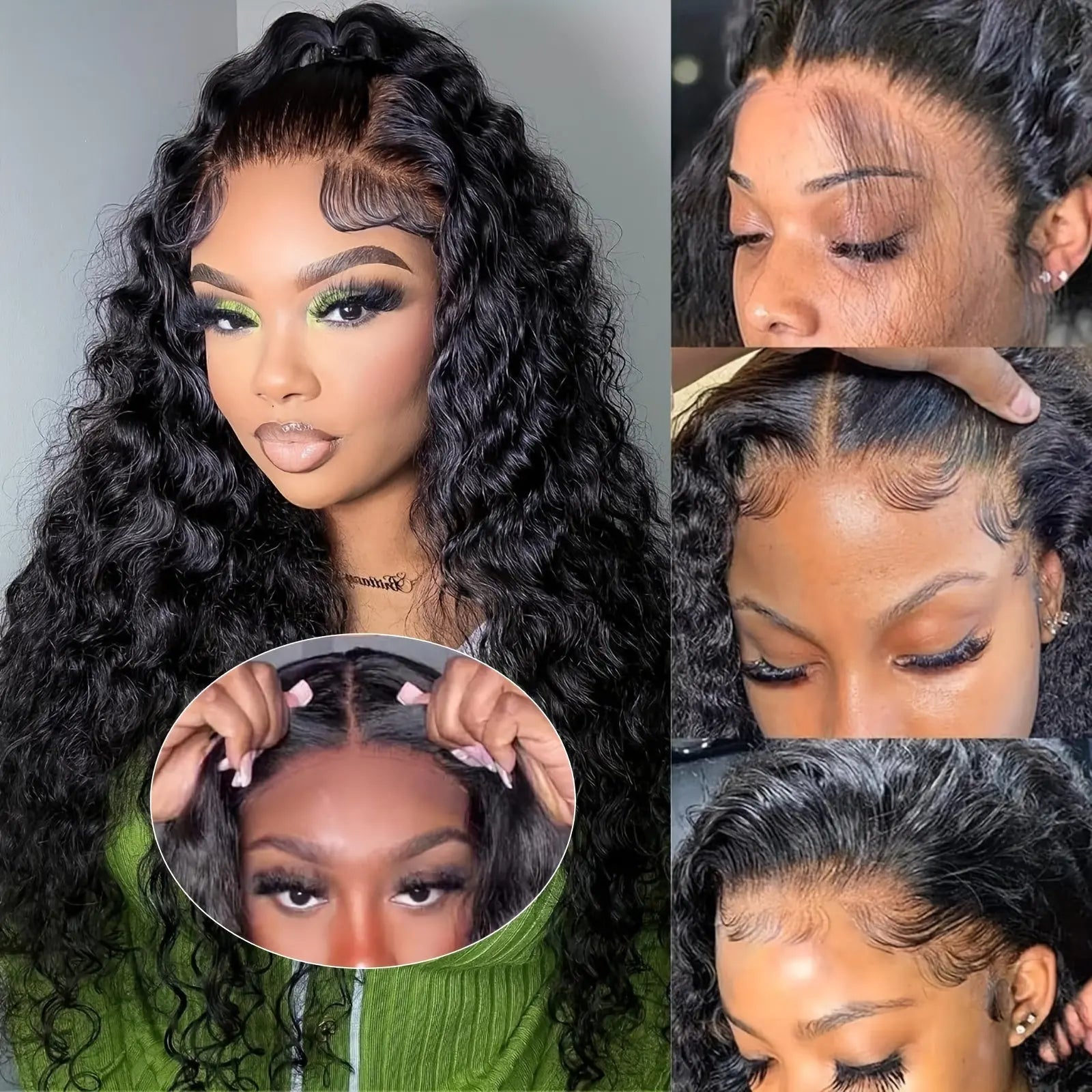 Put On And Go 13x6 Water Wave Wig - Glueless Human Hair Wig with 200% Density, Pre-Plucked & Pre-Cut HD Lace Frontal, Deep Curly Wigs for Women, Easy to Wear for Beginners, Natural Look for Black Individuals, Wig Accessories