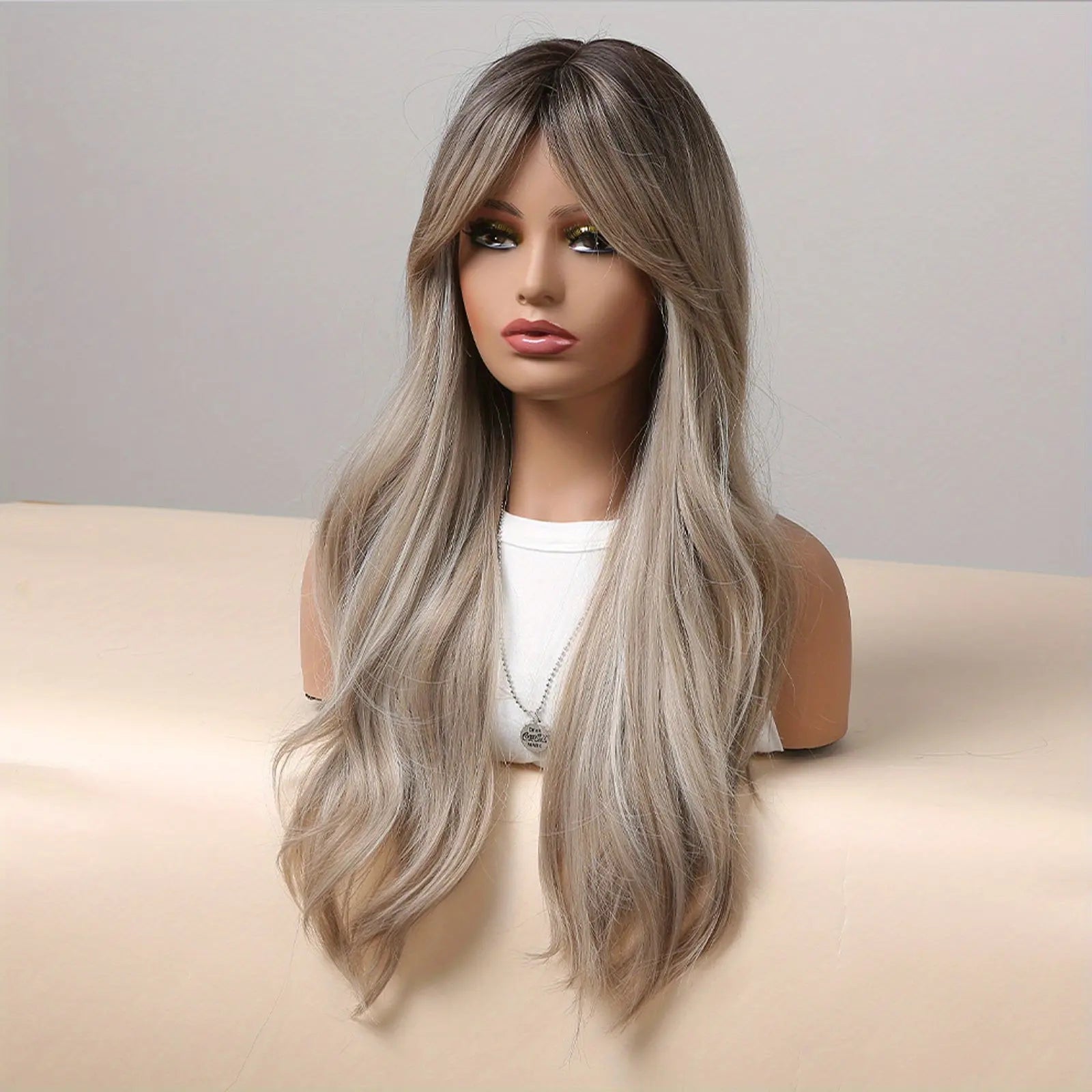 [Pink Hair Wigs] Pink 24 Inch Synthetic Fiber Hair Wigs With Bangs | Long Body Wave Hair Wigs For Women Girls | For Daily Party Cosplay Use Music Festival