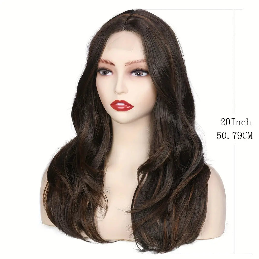 Long Wavy Wig With Highlights Synthetic Hair Layered Lace Wigs Heat Resistant Fiber Black Wigs For Women Cosplay Wig Daily Use