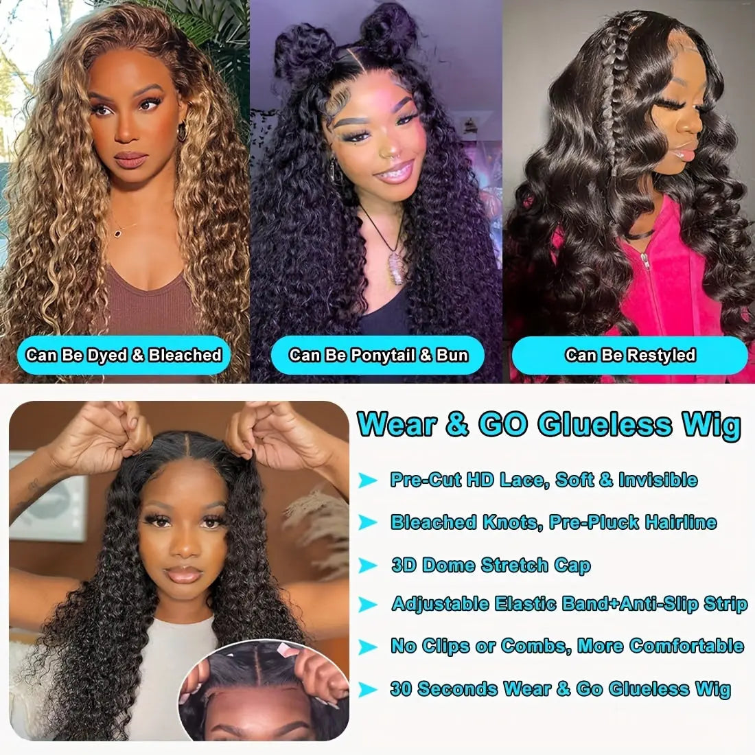 200% Density Put On and Go Wig 6X5 HD Lace Closure Wigs Human Hair Deep Wave Glueless Wigs Human Hair Pre Cut Lace No Glue 3 Seconds To Wear Brazilian Virgin Hair