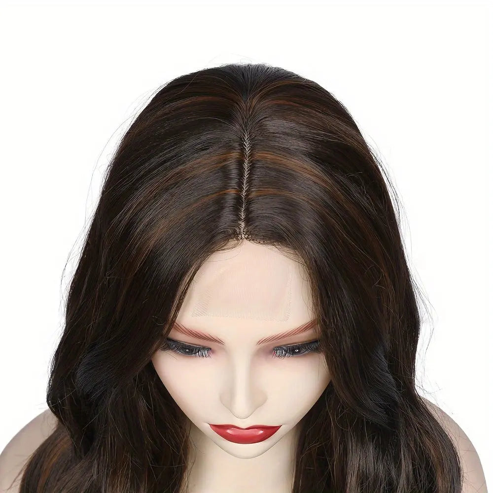 Long Wavy Wig With Highlights Synthetic Hair Layered Lace Wigs Heat Resistant Fiber Black Wigs For Women Cosplay Wig Daily Use