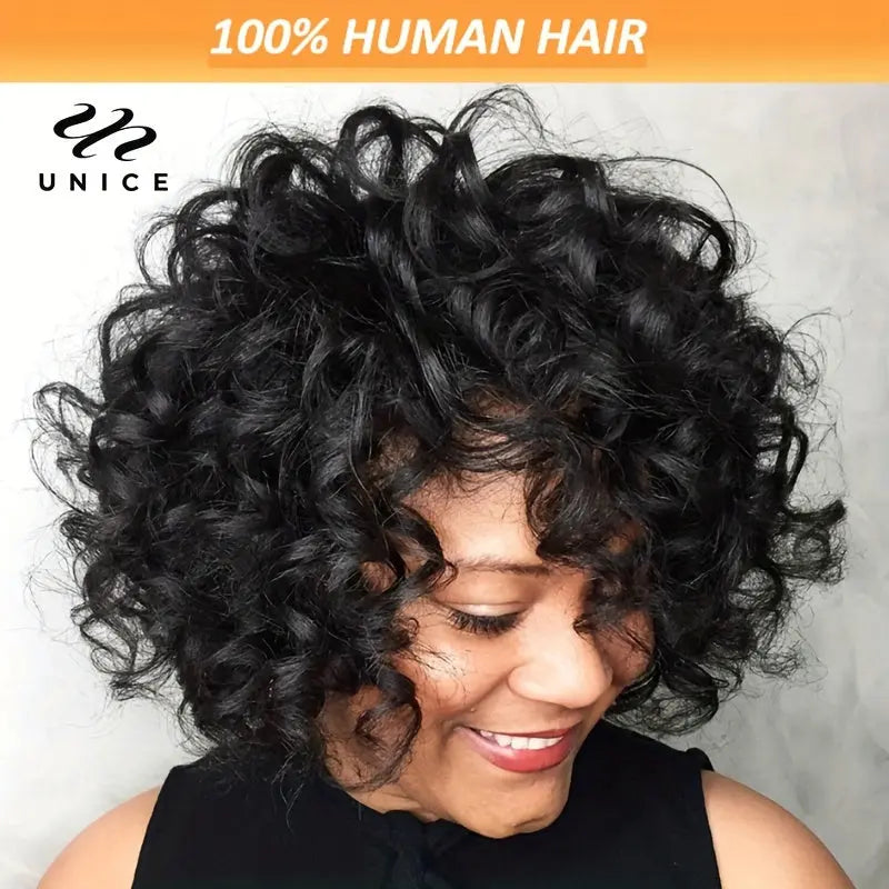 [Short Bouncy Pixie Cut Wig] Unice Hair Short Loose Curly Wigs Brazilian Hair Bouncy Waves Pixie Cut Wig Fluffy Curls Bob Wig For Women Human Hair Wigs