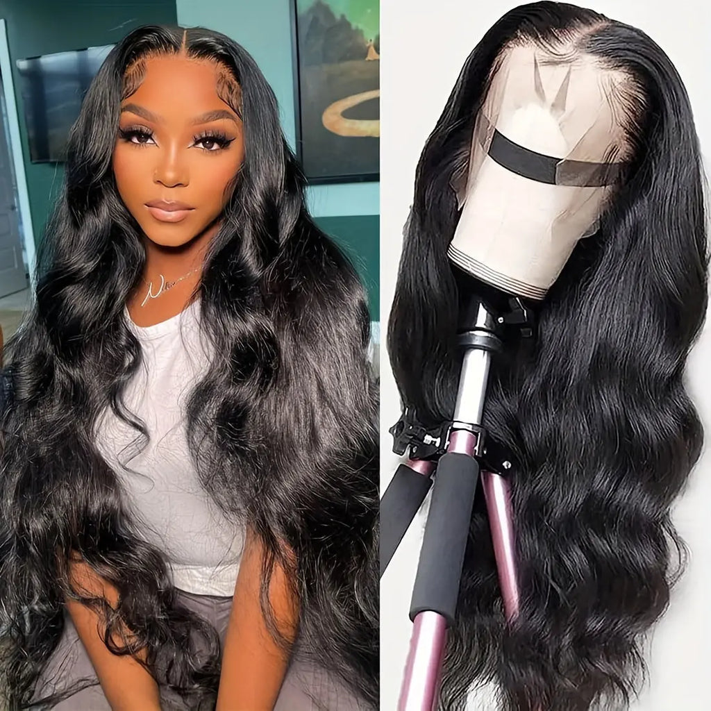 26 Inch Long, 180% Density, Loose Wave Lace Front Wig - Pre-Plucked, Pre-Styled, Natural Wavy Black Color, Glueless 13x4x1 Middle Part Frontal Lace Replacement Wigs for Women and Girls - Heat Resistant Fiber, Elegant and Dail