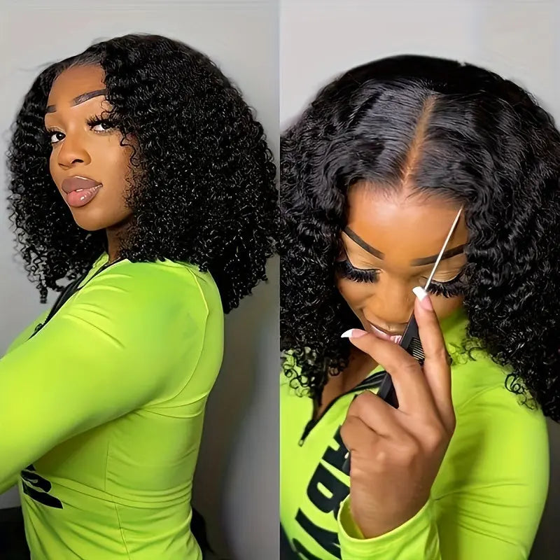 Kinky Curly Glueless Bob Wig Human Hair Pre Plucked Pre Cut Put On And Go Glueless Bob Wigs for Women 4x4 HD Transparent Lace 180% Density