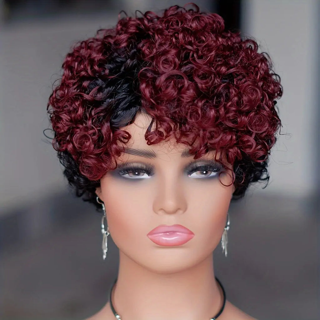 180 density Short Curly Wigs for Women Human Hair  Pixie Cut Wig Human Hair  Short Wigs for  Women with Bangs None Lace Front Bob Short Wigs Human Hair T1B/99J