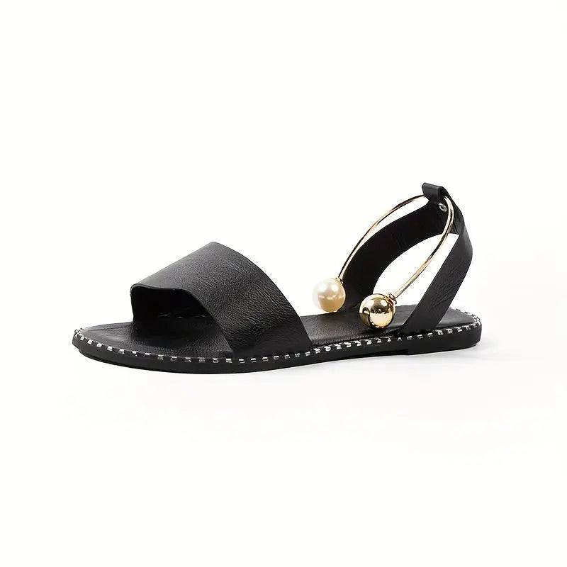 Women's Flat Sandals, Solid Color Beaded Beach Shoes, Slingback Slides for Koningsdag/King's Day Avivanastore