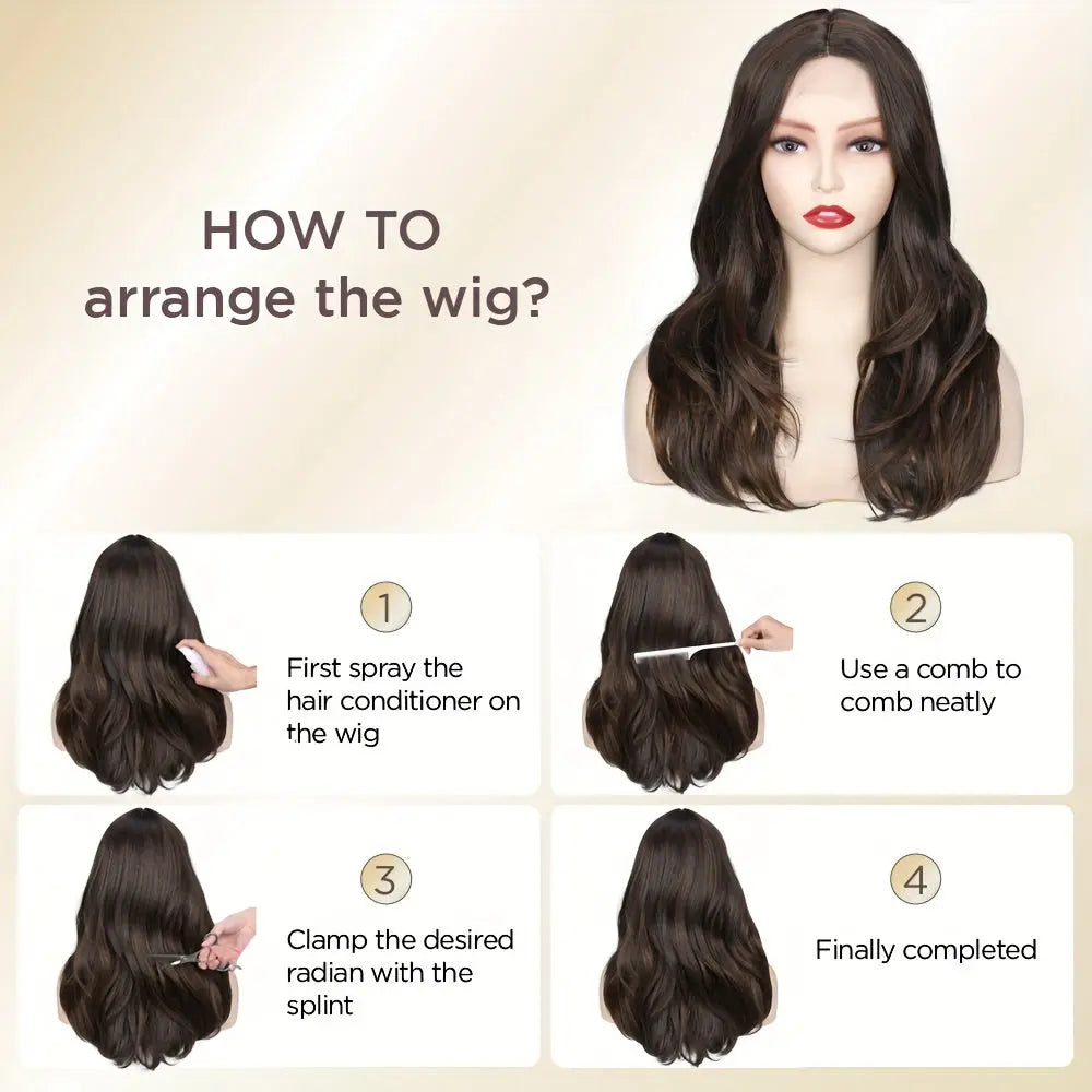 Long Wavy Wig With Highlights Synthetic Hair Layered Lace Wigs Heat Resistant Fiber Black Wigs For Women Cosplay Wig Daily Use