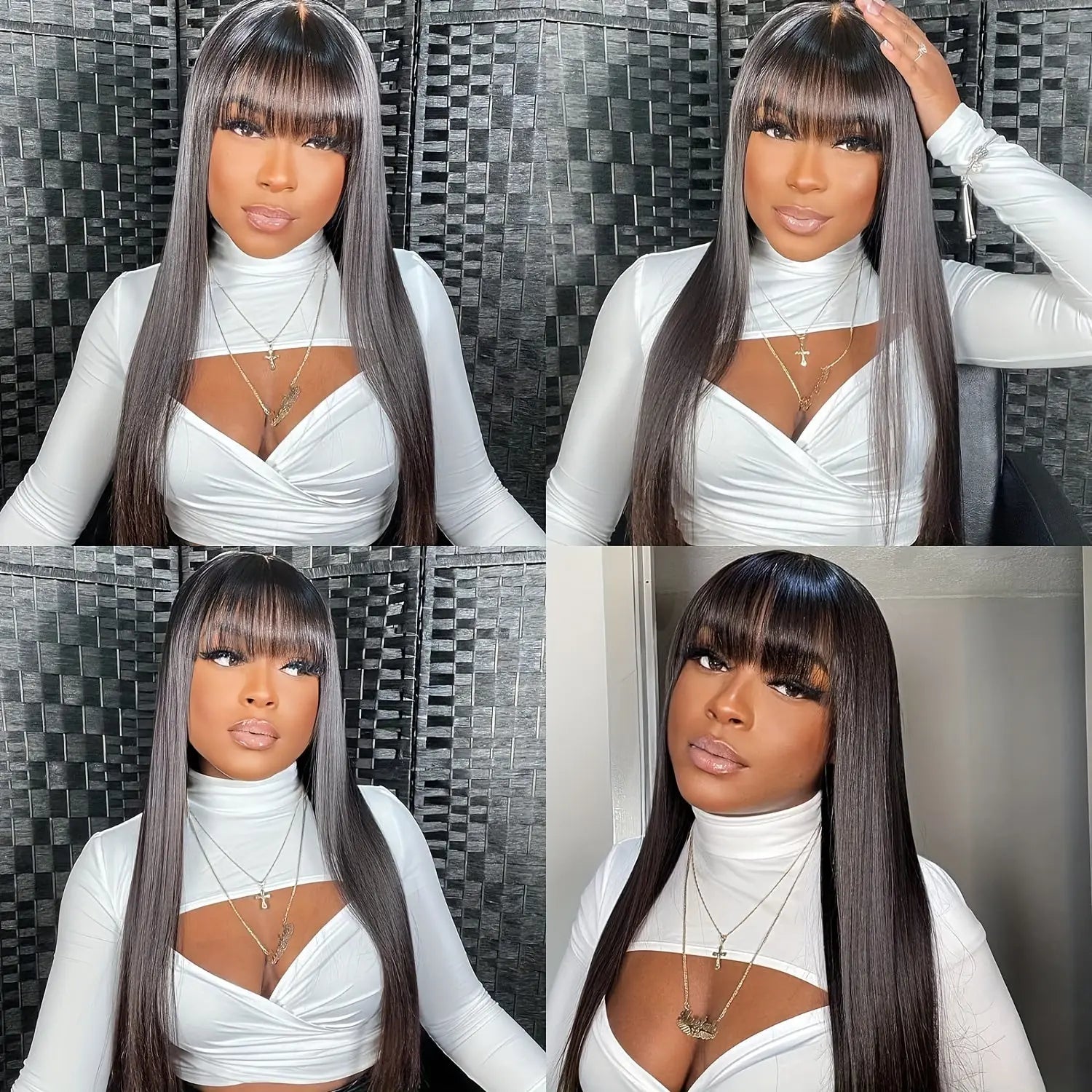 Straight Human Hair Wigs With Bangs None Lace Front Wigs Human Hair Straight Wigs 150% Density Put On And Go Wigs Brazilian Virgin Human Hair Wigs For Women Natural Color
