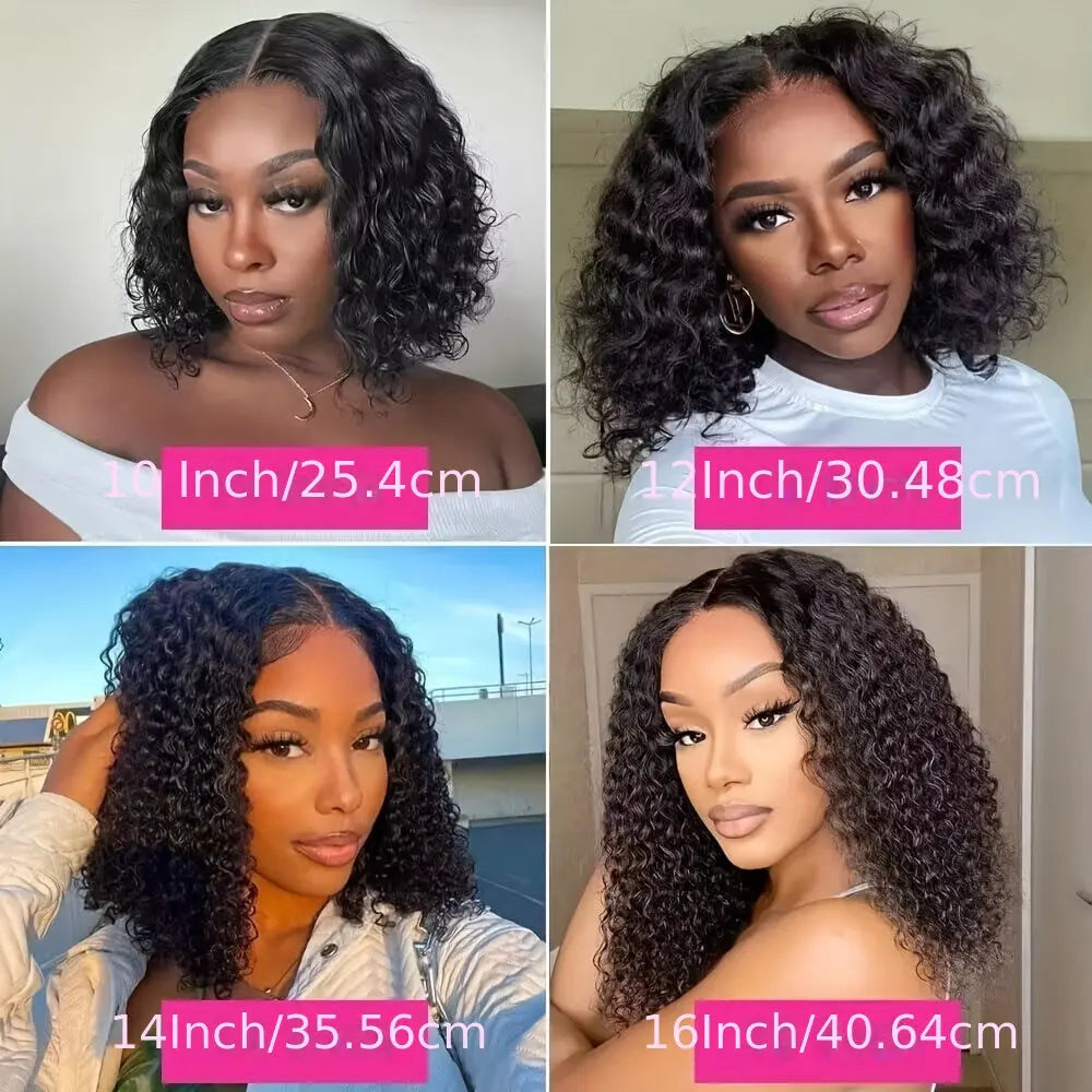 Kinky Curly Glueless Bob Wig Human Hair Pre Plucked Pre Cut Put On And Go Glueless Bob Wigs for Women 4x4 HD Transparent Lace 180% Density