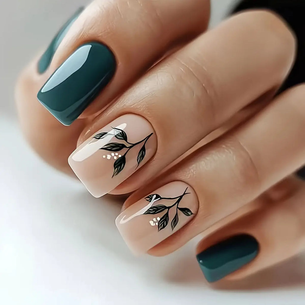 Foreign Trade Plant Fresh Green Leaves European and American Wearable Finger Nails Removable Nails Whitening Finished Products