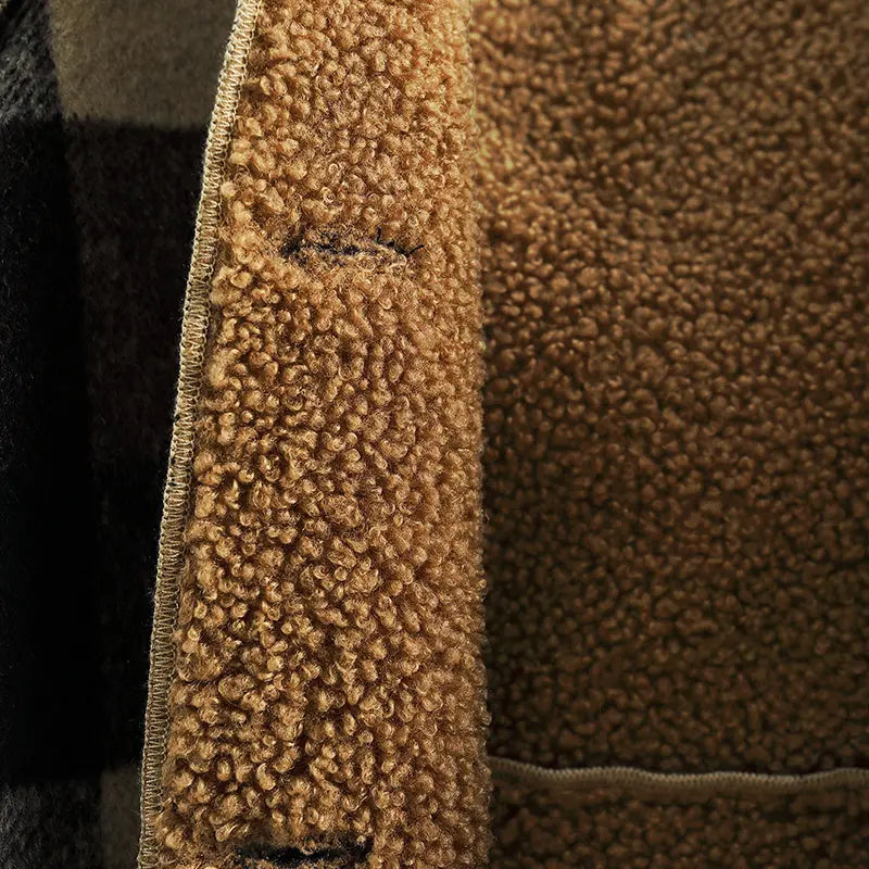 Boys' Long Sleeve Plaid Fleece-Lined Jacket with Button Front & Pockets - Cozy Fall/Winter Warmth, Casual Cardigan Collar, Brown/ Tartan Pattern, Machine Washable For Outdoor Play & Casual Attire, Winter Jacket For Boys, Fall Avivanastore