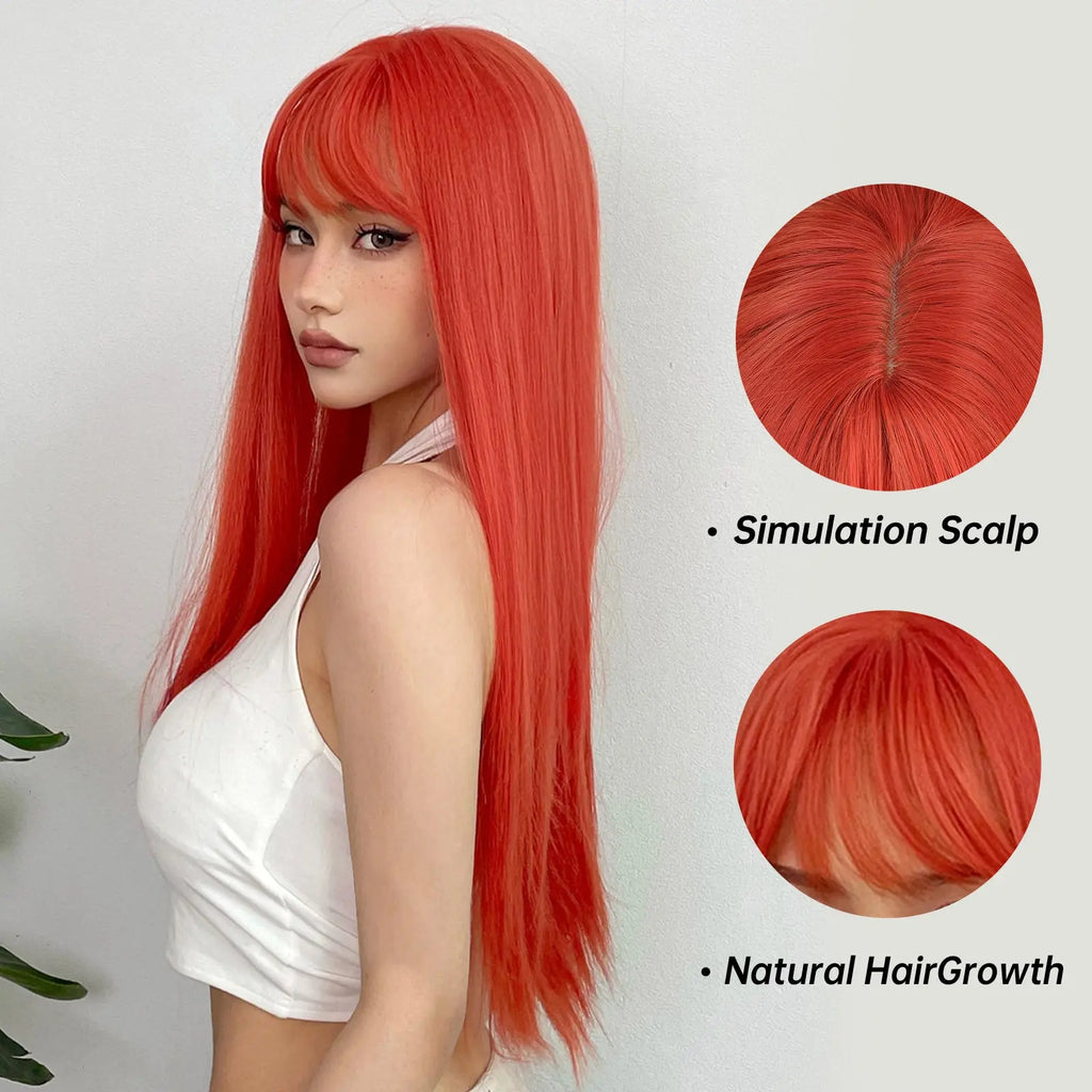 Silvery Grey 26 Inch Long Straight Hair Wigs With Bangs Heat Resistant Synthetic Hair Wigs For Women Girls For Cosplay Party Daily Taking Photos Use Music Festival