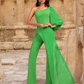 One Shoulder Long Sleeve Women's Jumpsuit Evening Dress, Elegant Women's Jumpsuit, Mesh Patchwork Women's Straight Pants, 2025 New Flashing Clothes for Women, Dinner Dress Formal Little Dress Annual Meeting Dress Evening Dres
