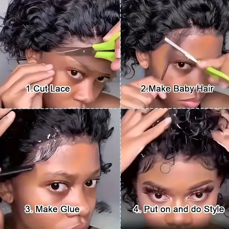 13x1 Lace 130% Density Pre Plucked Short Curly Human Hair Wigs Pixie Cut Bob Glueless Wigs Front For Black Women With Baby Hair