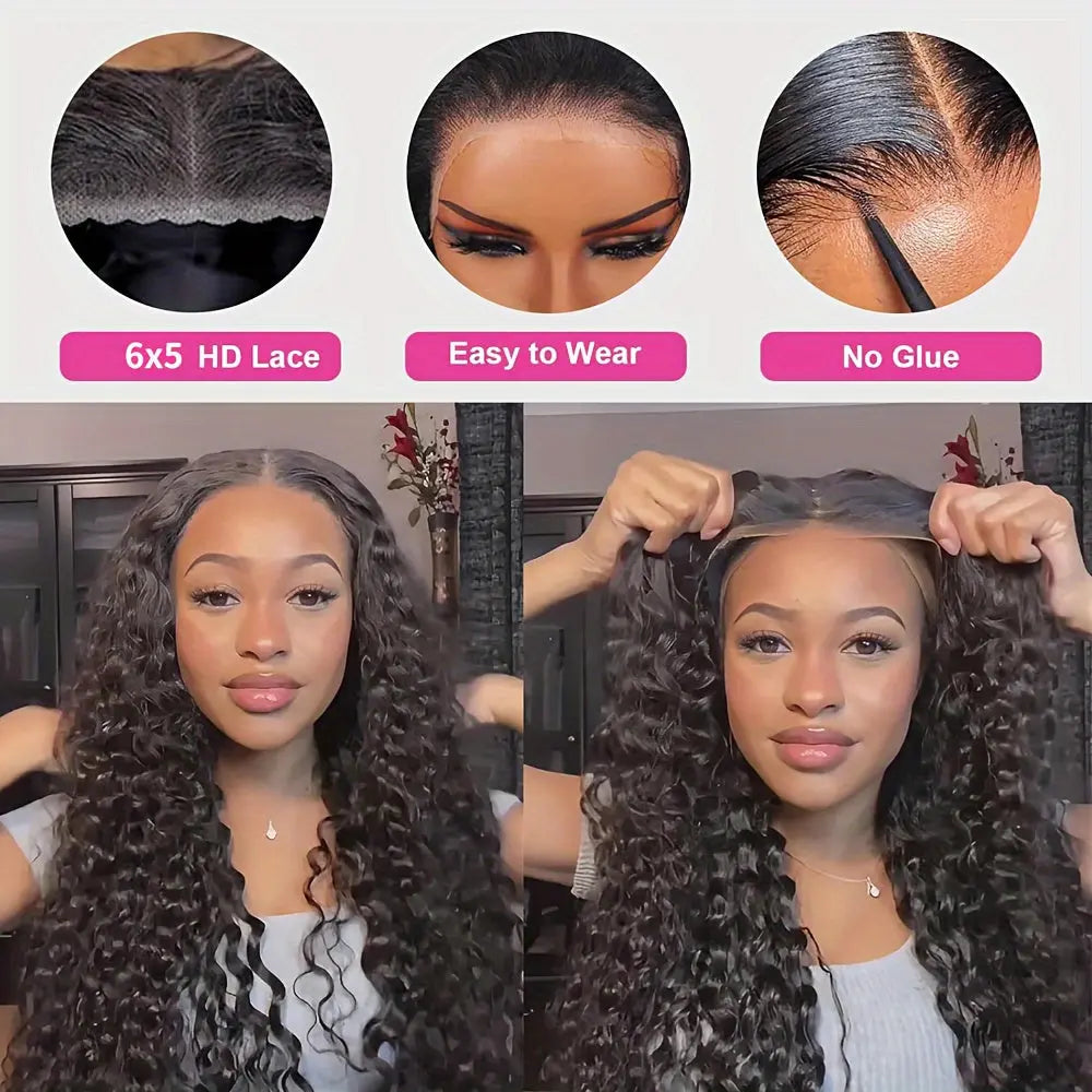 200% Density Put On and Go Wig 6X5 HD Lace Closure Wigs Human Hair Deep Wave Glueless Wigs Human Hair Pre Cut Lace No Glue 3 Seconds To Wear Brazilian Virgin Hair