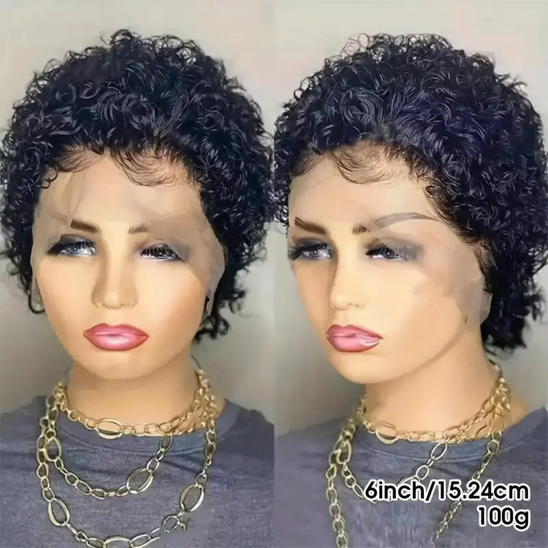 13x1 Lace 130% Density Pre Plucked Short Curly Human Hair Wigs Pixie Cut Bob Glueless Wigs Front For Black Women With Baby Hair