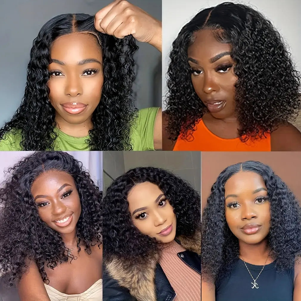 Put On and Go Glueless Bob Wig Short Curly Bob Wigs Lace Front Wigs Human Hair Lace Pre Cut Hairline Pre Plucked No Glue Lace Wig Natural Black Throw On & Go Wig