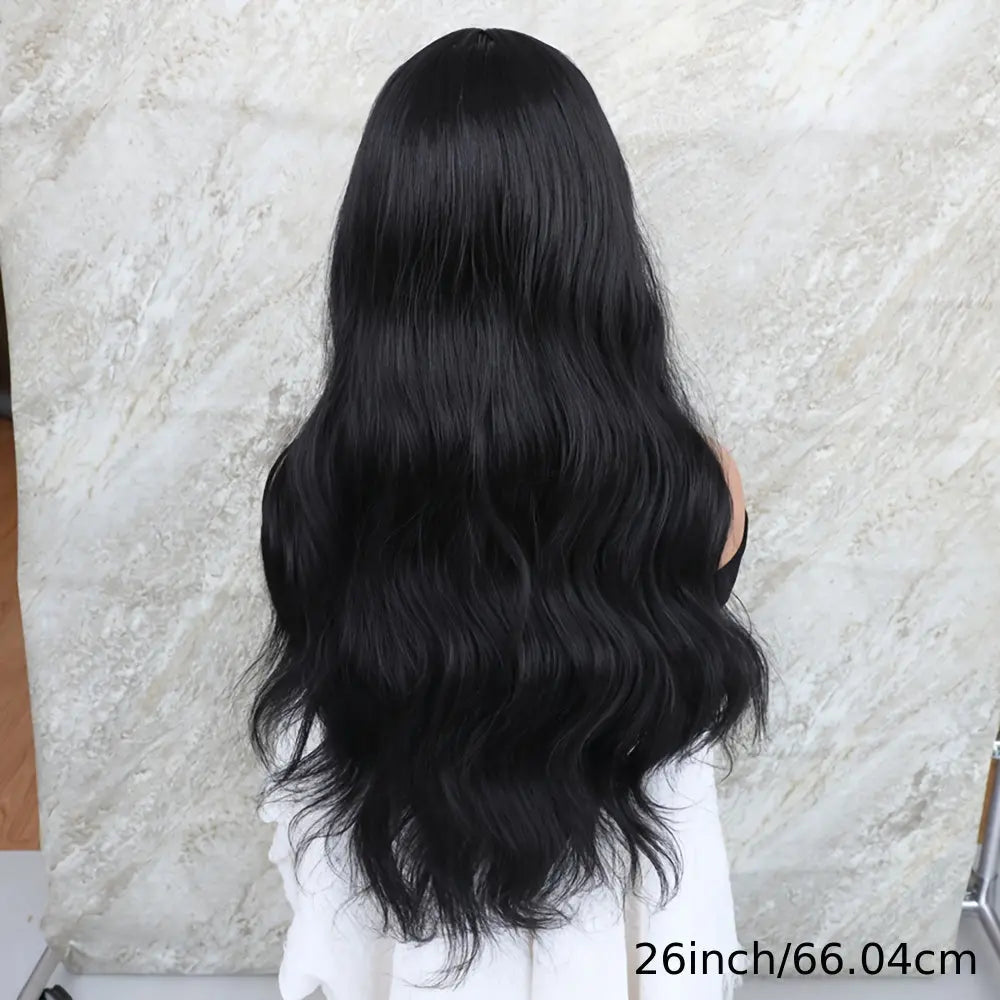 26 Inch Long, 180% Density, Loose Wave Lace Front Wig - Pre-Plucked, Pre-Styled, Natural Wavy Black Color, Glueless 13x4x1 Middle Part Frontal Lace Replacement Wigs for Women and Girls - Heat Resistant Fiber, Elegant and Dail
