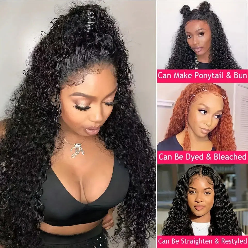 250% Density Deep Curly Wigs Human Hair Curly Wave 4X4 HD Lace Front Wigs Human Hair Deep Wave Lace Clouse Wig 100% Brazilian Human Hair Wig Pre-Plucked Lace Wig With Baby Hair For Women