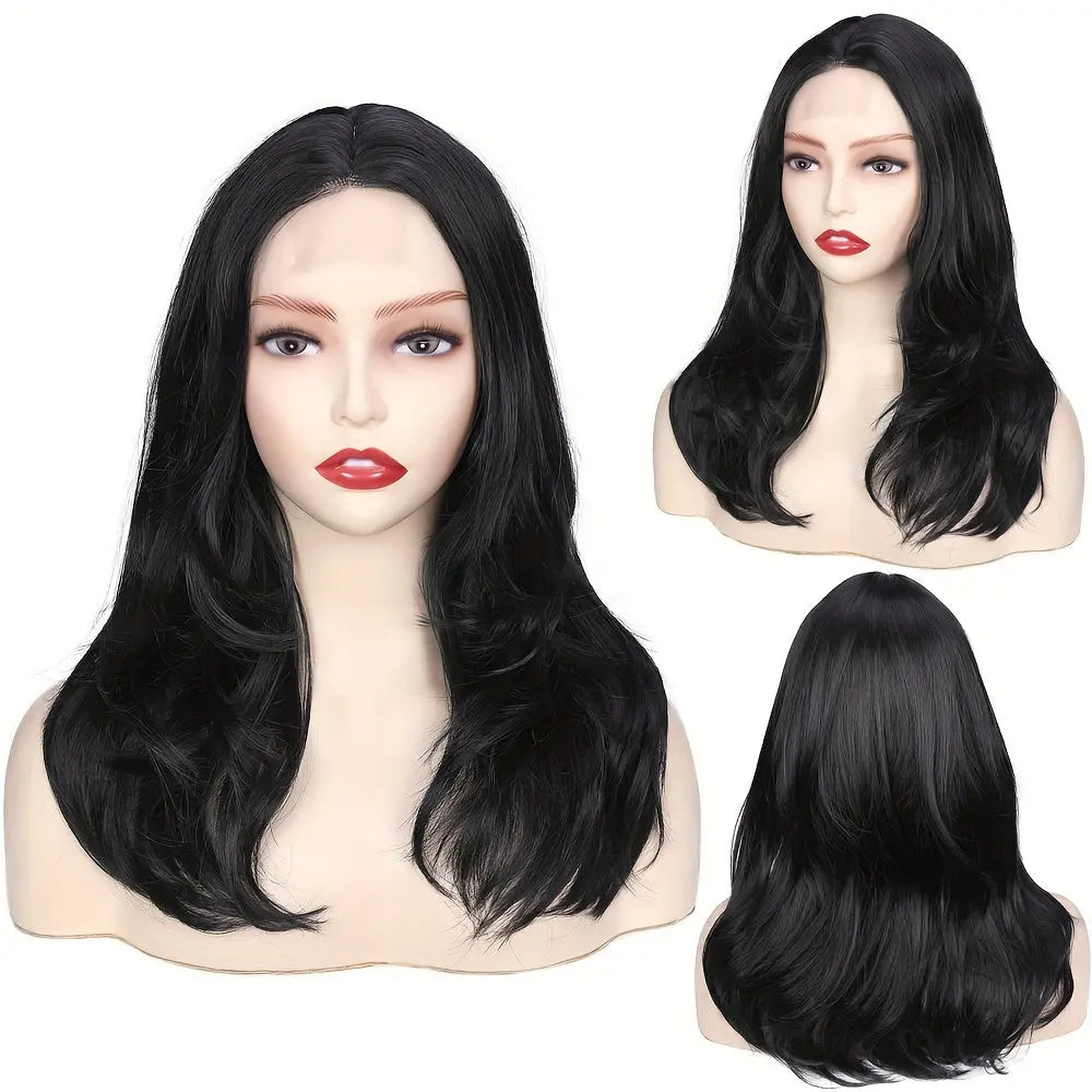 Long Wavy Wig With Highlights Synthetic Hair Layered Lace Wigs Heat Resistant Fiber Black Wigs For Women Cosplay Wig Daily Use