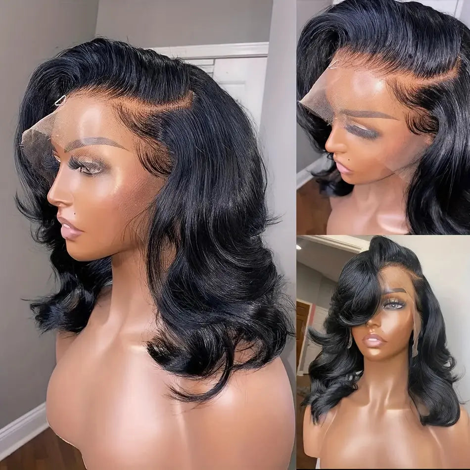 Short Bob Wig 13x4 HD Lace Frontal Wig Human Hair Brazilian Remy Transparent Lace Front Wig For Women Loose Body Wave Pre Plucked Closure Wigs 180% Density 10 12 14 16 Inch
