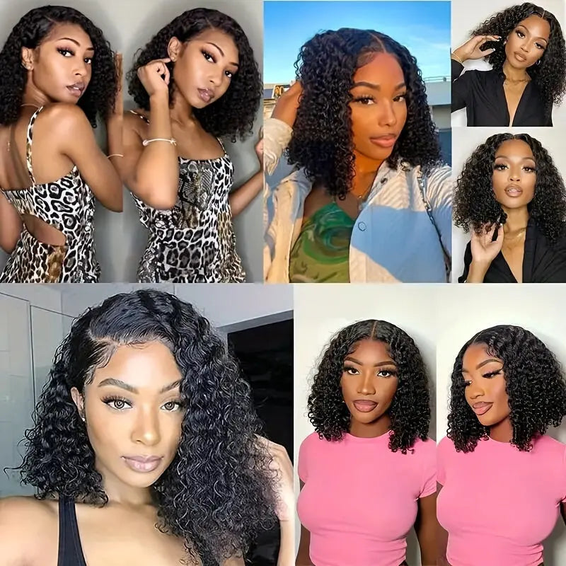 Kinky Curly Glueless Bob Wig Human Hair Pre Plucked Pre Cut Put On And Go Glueless Bob Wigs for Women 4x4 HD Transparent Lace 180% Density