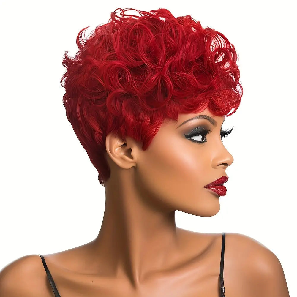 Short Curly Pixie Cut Wigs for with Bangs - Heat Resistant Synthetic Hair, 180% Density Curly Wave, Rose Net Cap, Natural Look Daily Wear & Special Occasions, Short Hair Wig